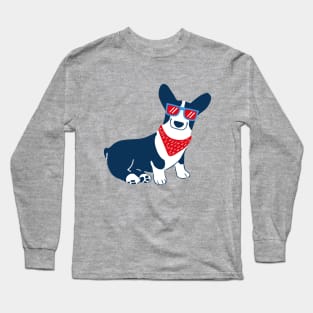 Cute Corgi with blue sunglass Long Sleeve T-Shirt